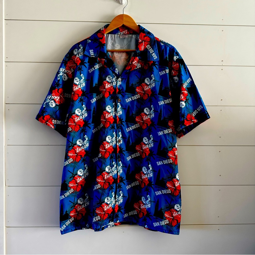 San Diego Gulls Mens Hawaiian Shirt Ice Hockey Blue XL‎ Game Give Away